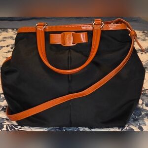 Salvatore Ferragamo Black Nylon Bow Satchel Crossbody | COA Included